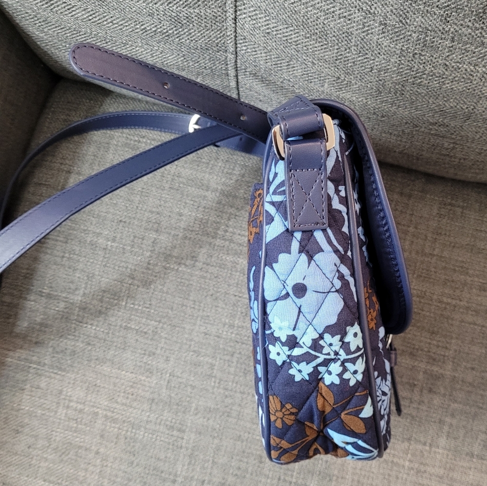 Vera Bradley Floral Blue and Brown Quilted Women's Saddle Crossbody Bag - Picture 9 of 12